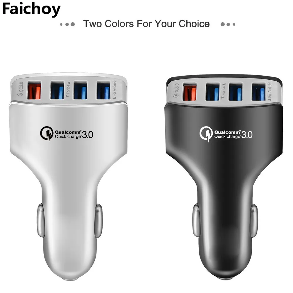 Faichoy QC3.0 سريعة شاحن USB 4 ميناء USB سريع سيارة شاحن التكيف لسامسونج فون هواوي اللوحي الروبوت الأجهزة سيارة المسجل