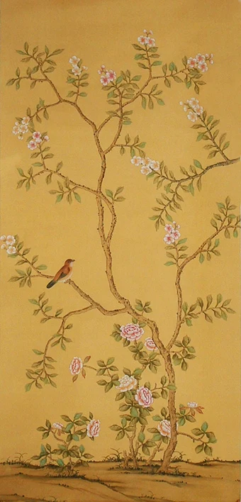 

Classic elegant Hand-painted silk wallpaper Customized painting flower with birds wallcovering many patterns/background optional