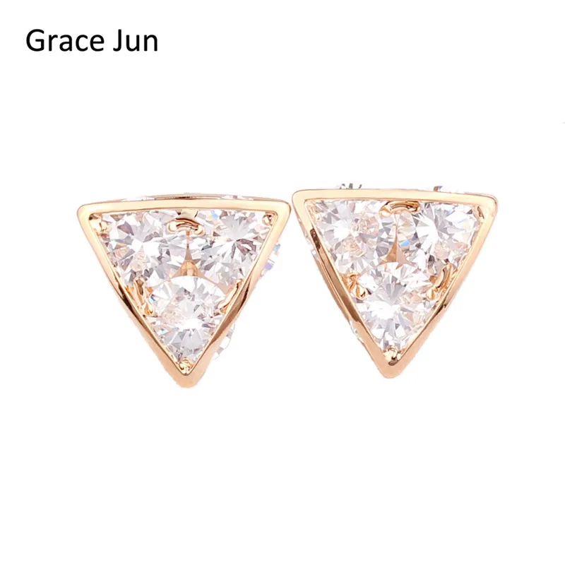 

Grace Jun(TM) High Quality Copper Plated Gold Clip on Earring No Pierced AAA CZ Triangle Shape No Ear Hole Earrings Bijouterie