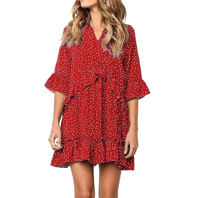 

2019 Dress For Pregnant Women Summer Maternity Dresses Half Sleeve Dot Print Chiffon Ruffled Pleated Nursing Dress For Party