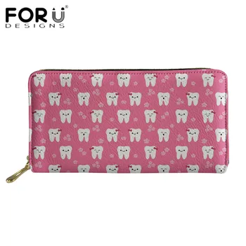 

FORUDESIGNS Women's Long Wallet Cute Cartoon Dentist Print PU Leather Bank Card Holder Cases Multifunction Travel Zipper Purses