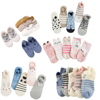 

5pairs Cute Funny Cotton Socks Women Low Cut Ped Kawaii 3D Cartoon Animals Happy Socks Horsiery Winter Warm Christmas Socks Gift