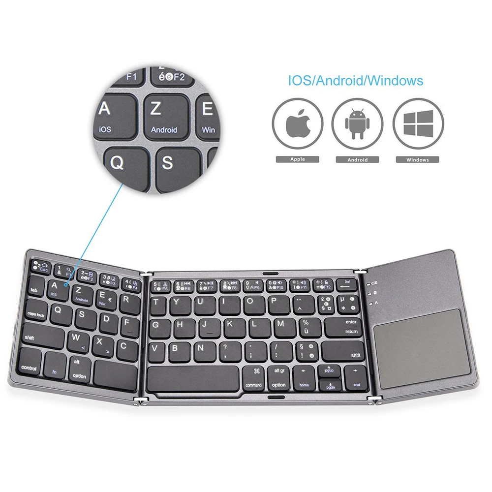  Zienstar AZERTY French Tri-Folding Wireless Bluetooth Keyboard with Ttouchpad for ipad/Iphone/Macbo
