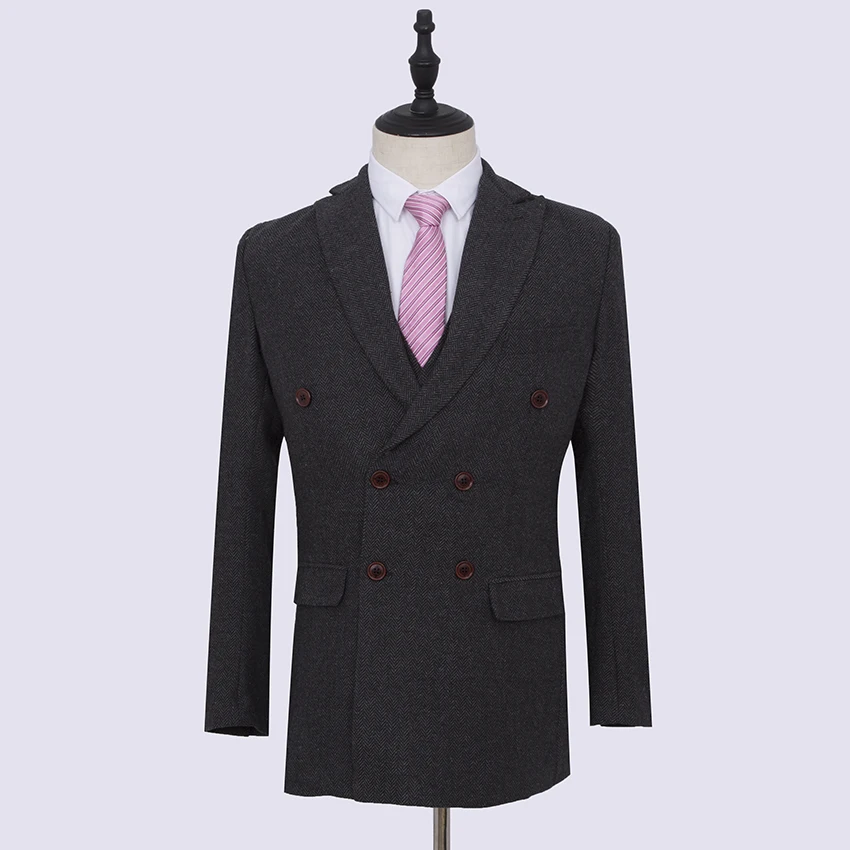 Black man Wedding Suits coat for Groom Tuxedos Harringbone Groomsman Suit 2 Style Man Suit Tailor Blazer Jacket+pants+ves