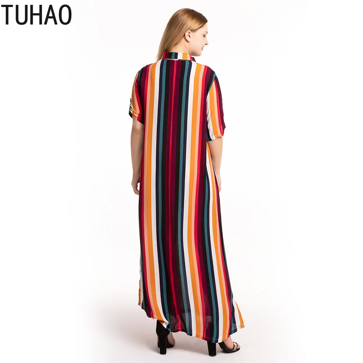 TUHAO макси длинные винтажные платья размера плюс 5XL 4XL 3XL Полосатое платье-рубашка большого размера свободное женское платье летнее платье CMSZ