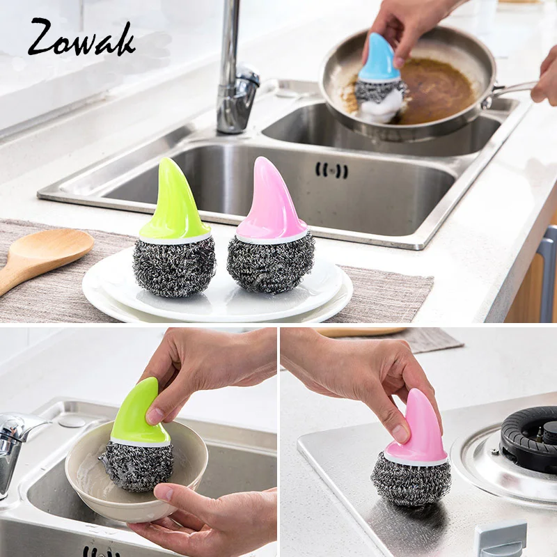 

Replaceable Stainless Steel Scourer Pads Sponges Cleaning Brush with Handle for Kitchen Bathroom Pan Pot Oven Grill Scrubbers