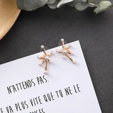 Винтажные японские корейские Металлические золотые цветные линии, искусственный жемчуг, цветок, фейерверк, серьги-гвоздики для женщин, необычные ювелирные изделия для девушек