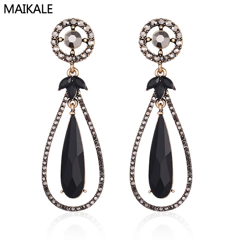 

MAIKALE Water Drop Vintage Earrings New Alloy Big Earings Exaggerated White/Black Rhinestone Long Earrings For Women To Friend