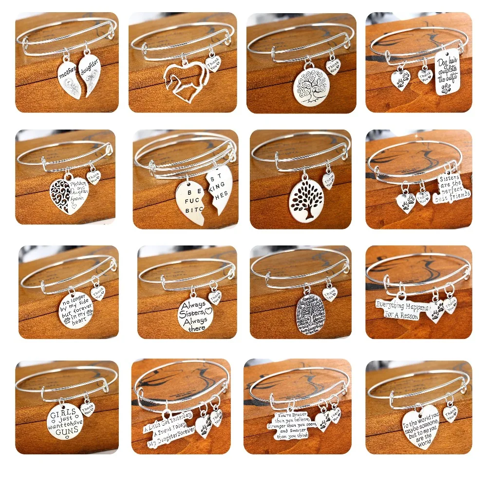 

Paws Heart Tags Tree Horse Pendant Charm Bracelets For Women Men Bangle Jewelry Silver Plated Chain Bracelet Best Friend Gifts