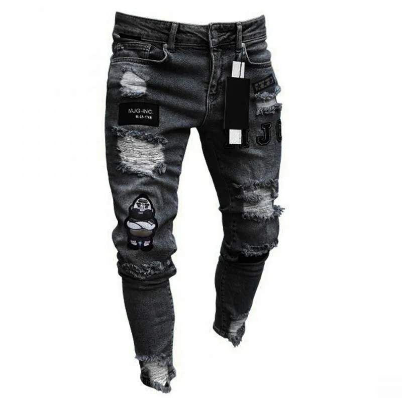 

Fashion Men Fashion Elastic Skinny Hole Ripped Jeans Pants Bodycon Stretch Denim Long Trousers Pencil Pants Clothing