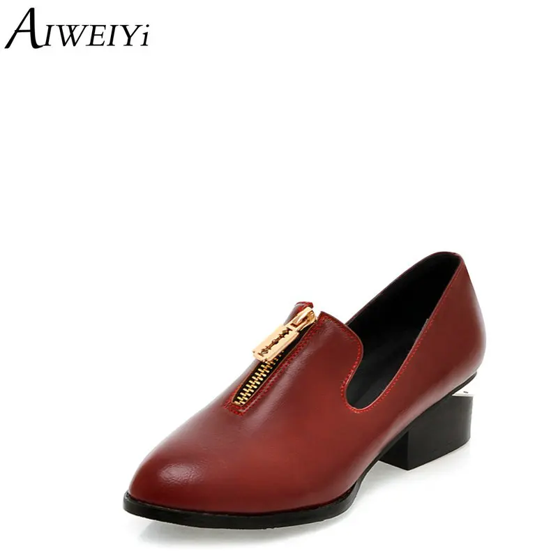 

AIWEIYi Oxfords Shoes Woman Pointed toe Square Heel High Heels Shoes Front Zip Platform Pump Shoes Woman