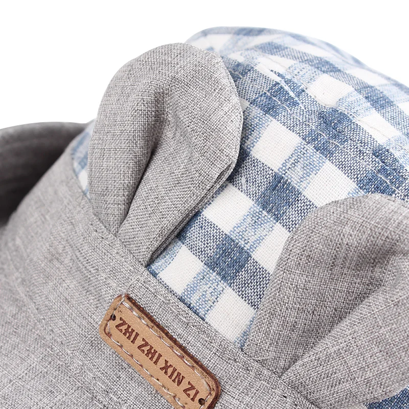 Plaid Baby Hat For Girls Wide Brim Kids Sun Cap Rabbit Ears Cotton Hat Lace Up Cowboy Children Cap Autumn Baby Girls Clothing  (8)