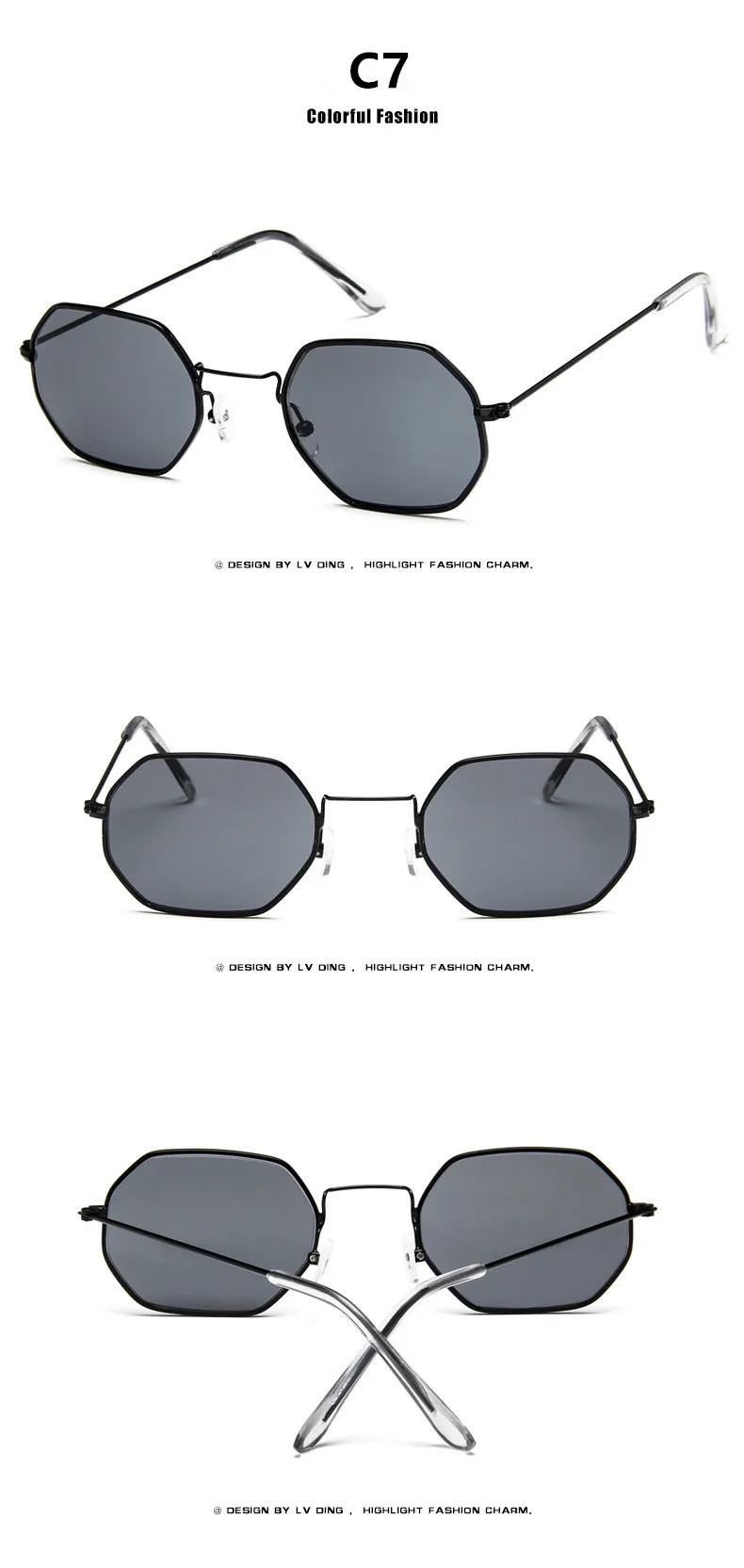 Neymar Солнцезащитные очки Мужские брендовые дизайнерские маленькие оправа для очков многогранник прозрачные солнцезащитные очки Женские винтажные солнцезащитные очки Шестигранная металлическая оправа