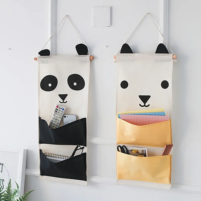 

2 Grids Cartoon Wall Hanging Organizer Clothes Hanging Storage Bag Decor Pocket Closet Organizer Clothes Storage Household Item