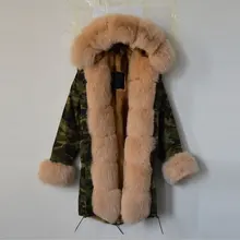 Поступила новая мода камуфляжная куртка абрикос искусственная Меховая куртка меха лисы воротником зимняя куртка