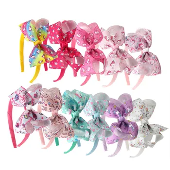 

11pcs/Lot Cartoon Unicorn Ribbon Bows Hairbands Candy Colors Grosgrain Tape Hair Bows For Girls Print Hair Bands Wholesale 4.5"