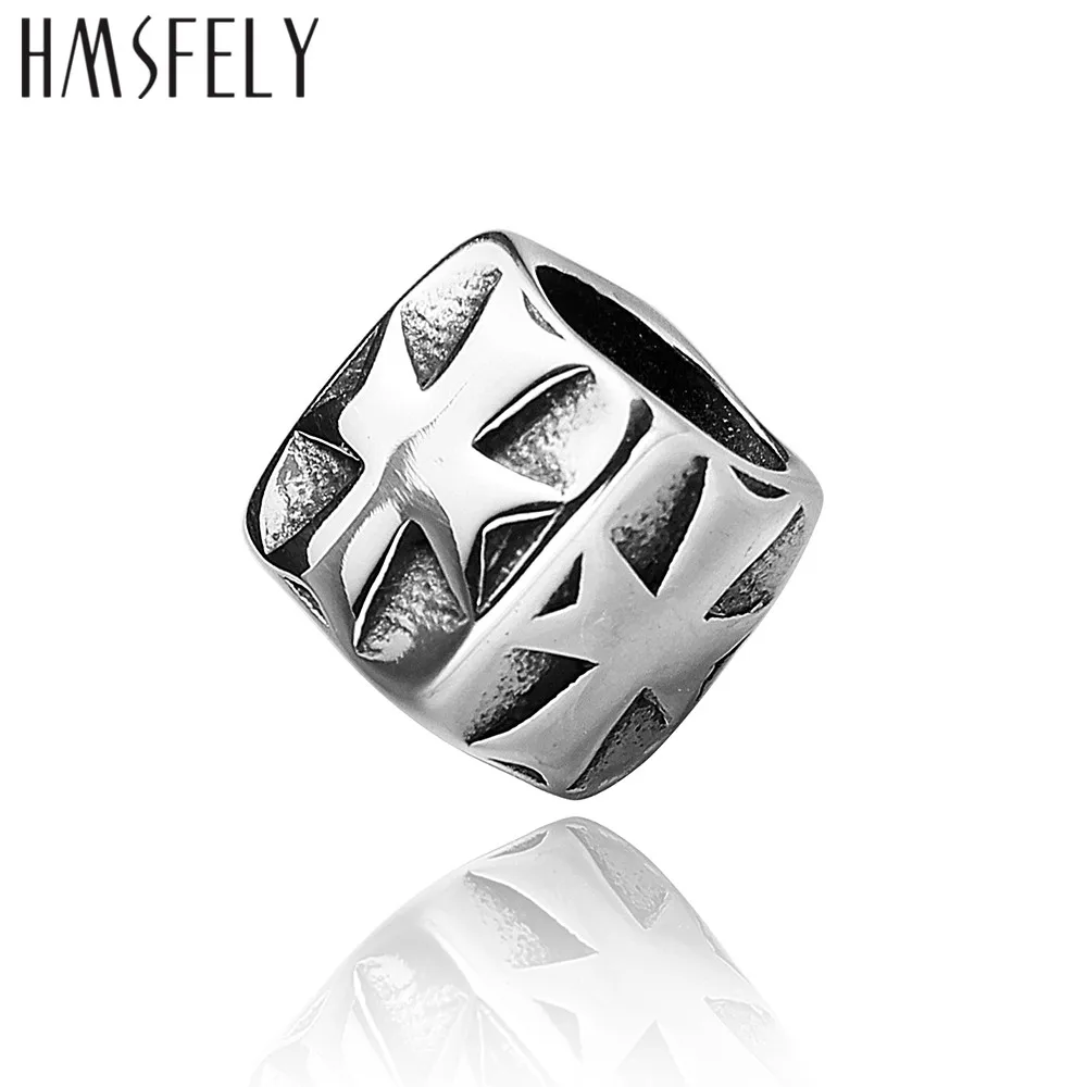 

HMSFELY Stainless Steel Cross Pattern Cube Beads For DIY Leather Bracelet Jewelry Making 8mm Hole Size Accessories Bead 5pcs/lot