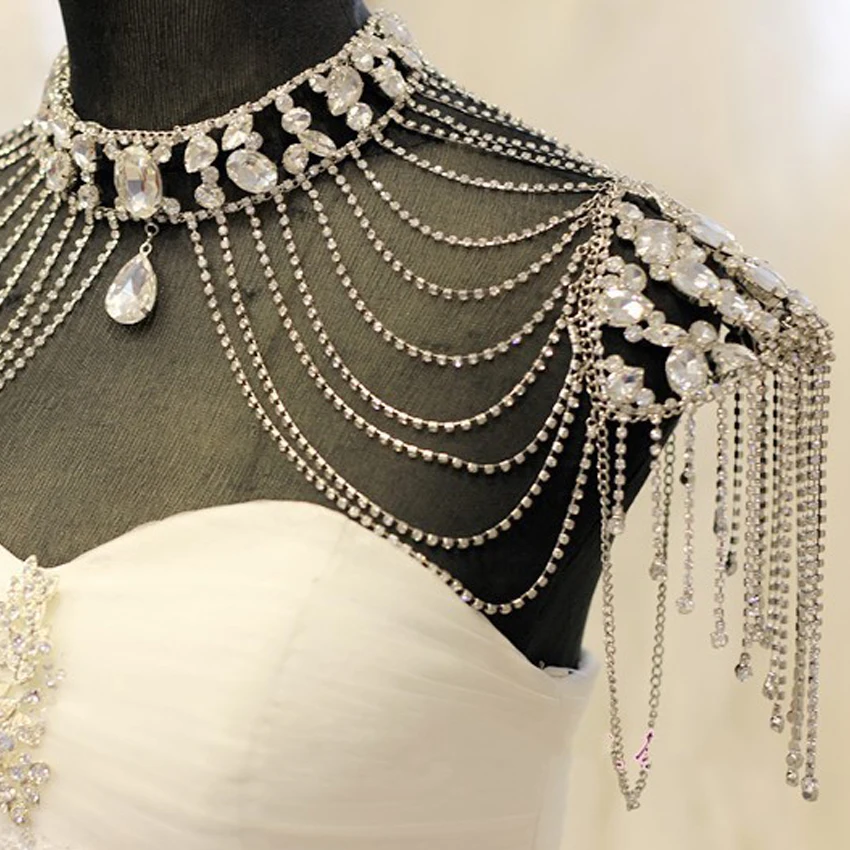 Горный хрусталь наплечное ожерелье роскошный большой кристалл ручной работы для невесты для женщин для торжеств выпускного вечера свадьбы плеча ювелирные изделия цепи ожерелье s