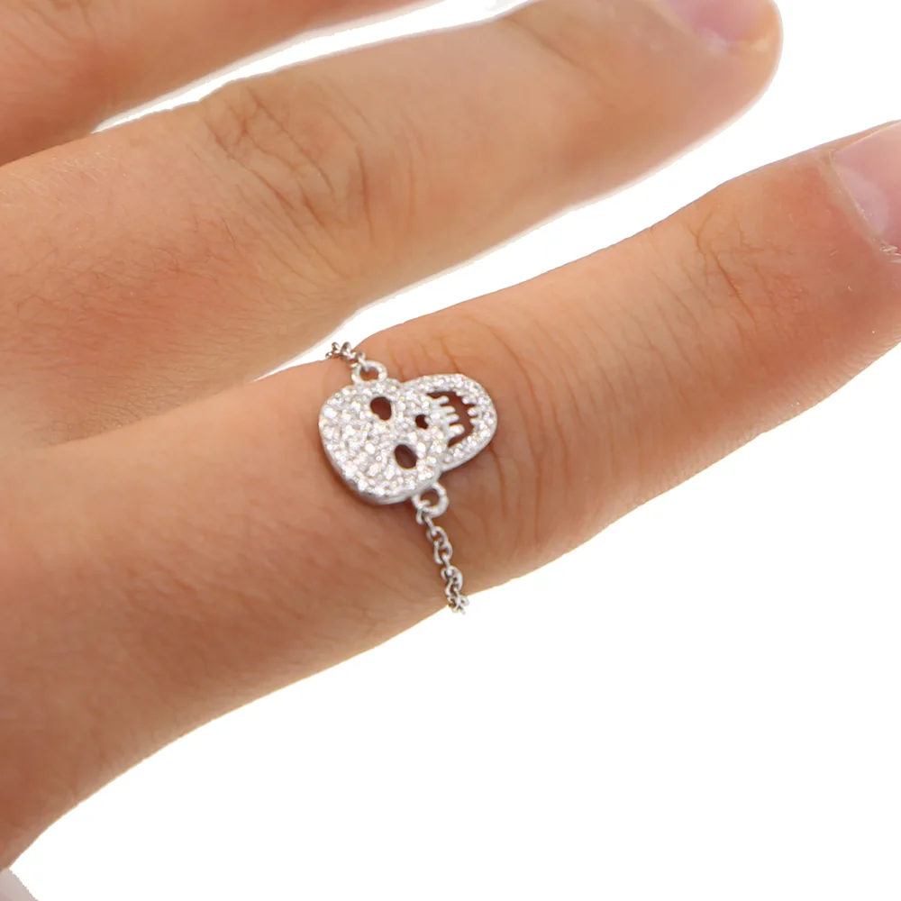 

delicate jewelry minimal jewelry micro pave cz skull charm italy thin chain girls gift 925 sterling silver minimalist ring