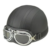 Hot Sell Brown Synthetic Leather vintage Motorcycle Motorbike Vespa Open Face Half Motor scooter Helmets Visor Goggles