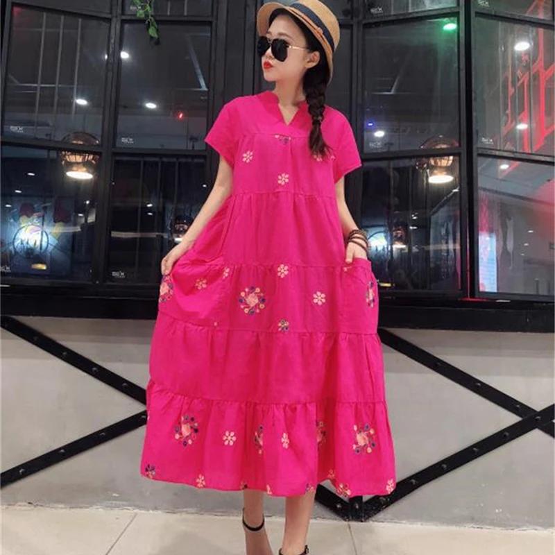

new arrival women 2019 summer short sleeve loose causal dresses large plus size clothing for fat female 187112