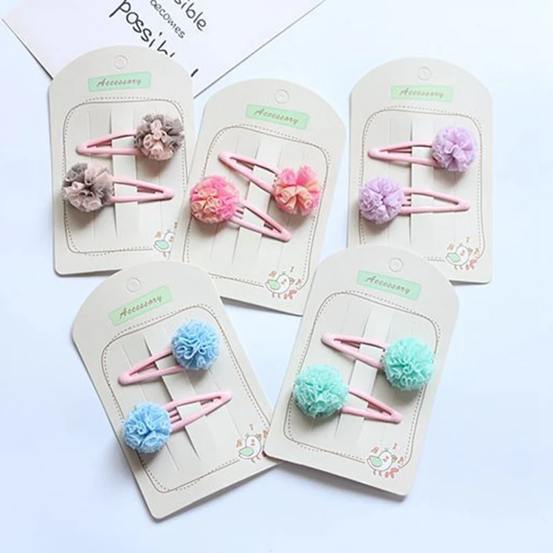 

2pcs Lovely Baby Girls Rubber Band Hair Accessories Candy Color Pompom Hair Clips Cute BB Accessories Sweet Girls Kids Hairpins