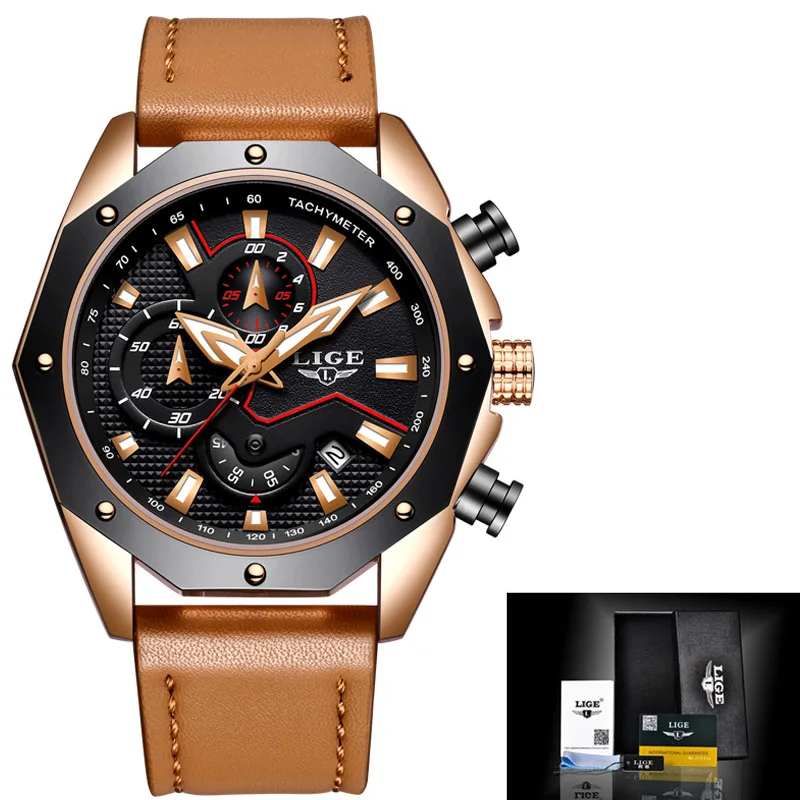 

Relogio Masculino LIGE Men Watches Top Brand Luxury Men Military Sport Watch Mens Casual Leather Waterproof Quartz Watch relogio