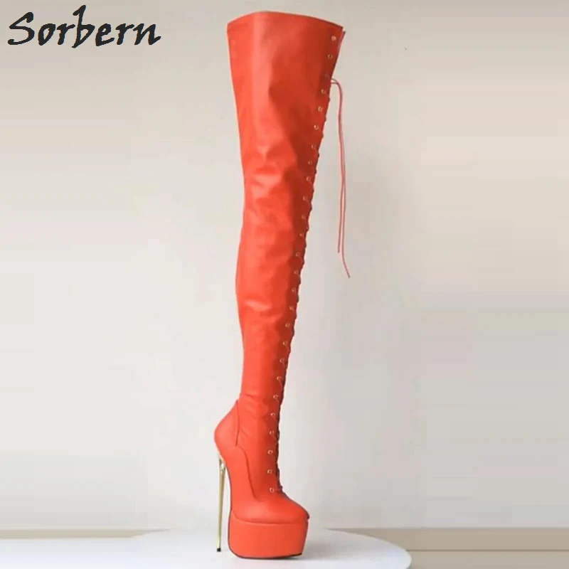 

Sorbern 22Cm Metal Gold Heels Platform Heel Boot Over The Knee Thigh High Boots Women Ultra High Heels 2018 Pole Dance Boots
