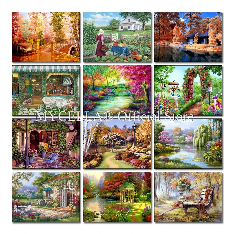 

5D Diy Diamond Painting Tree And Road Autumn Landscapes Embroidery Crystal Full Diamond Mosaic Garden Home Decoration