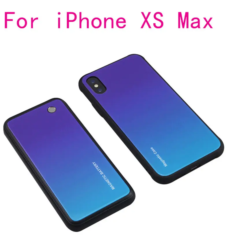 Тонкий чехол с зарядным устройством из закаленного стекла для iPhone XR X Xs Max, беспроводной магнитный внешний аккумулятор, Противоударная задняя крышка - Цвет: iXS Max-Purple