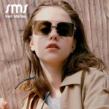 

Vintage Oversized Square Sunglasses Women Men's Fashion Metal Sun Glasses Personality Clear Lens Female Goggle Shades UV400