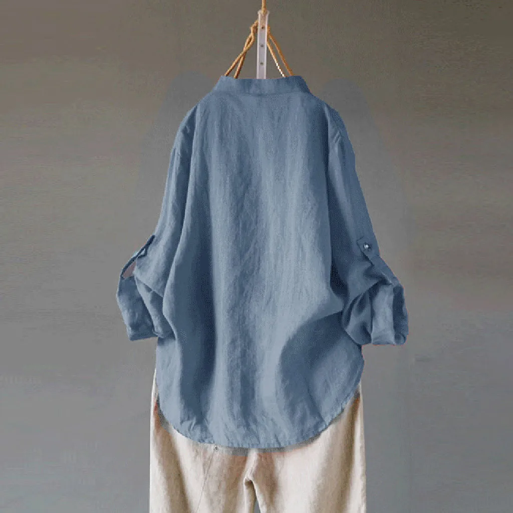 Women Shirt New Fashion 2019 Cotton and Linen Plus Size Vintage Embroidery Portrait Casual Blouse Tops L529