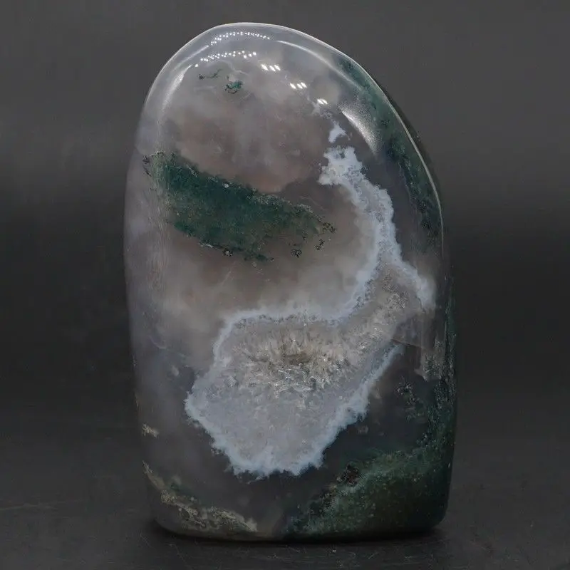 

286g Natural Moss Agate Crystal Palm Stone Materials Specimen Rock Home Decor
