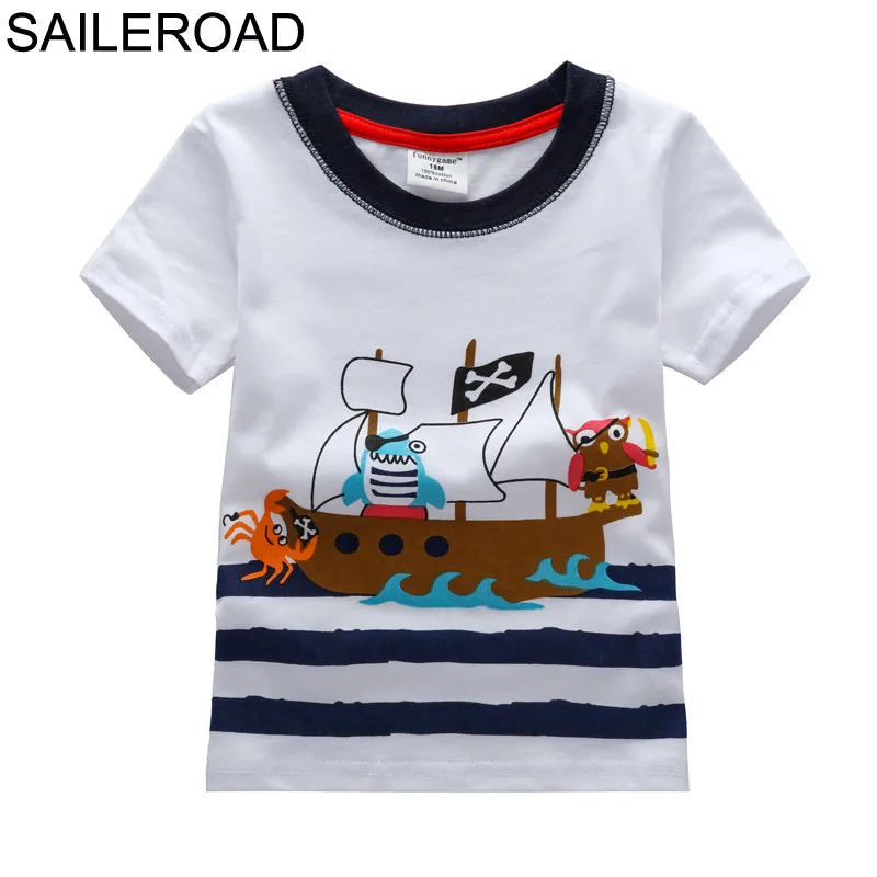 SAILEROAD/Новые летние детские футболки для мальчиков от 18 месяцев до 6 лет хлопковые футболки для маленьких мальчиков, одежда наивысшего качества - Цвет: corsair