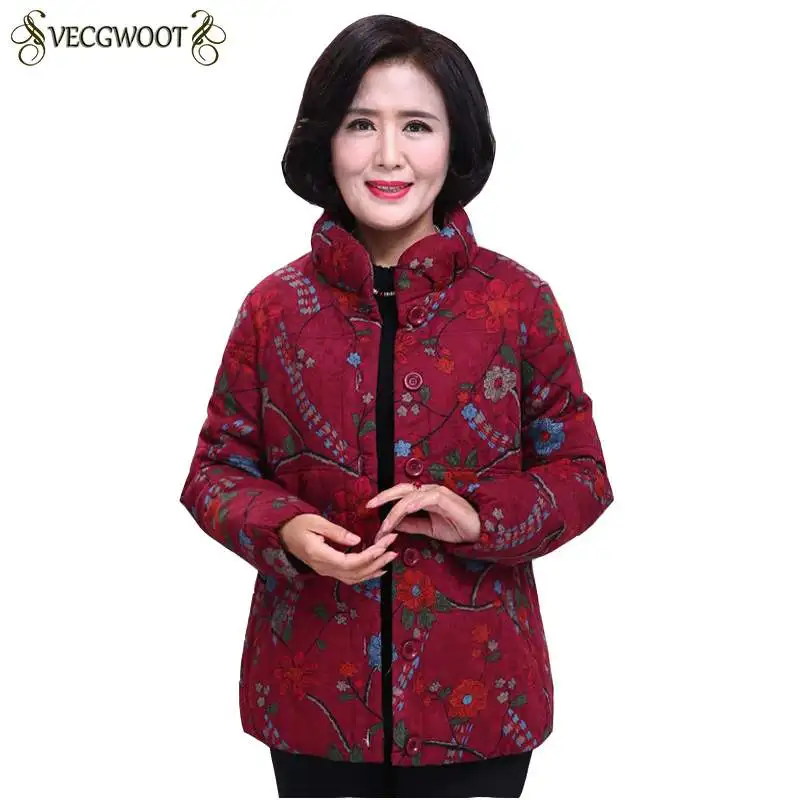 

Winter Thick Warm Women Cotton Jacket Stand Collar Big Size Females Parkas Slim Outerwear 2019 Fashion New Middle-age Coat PR393