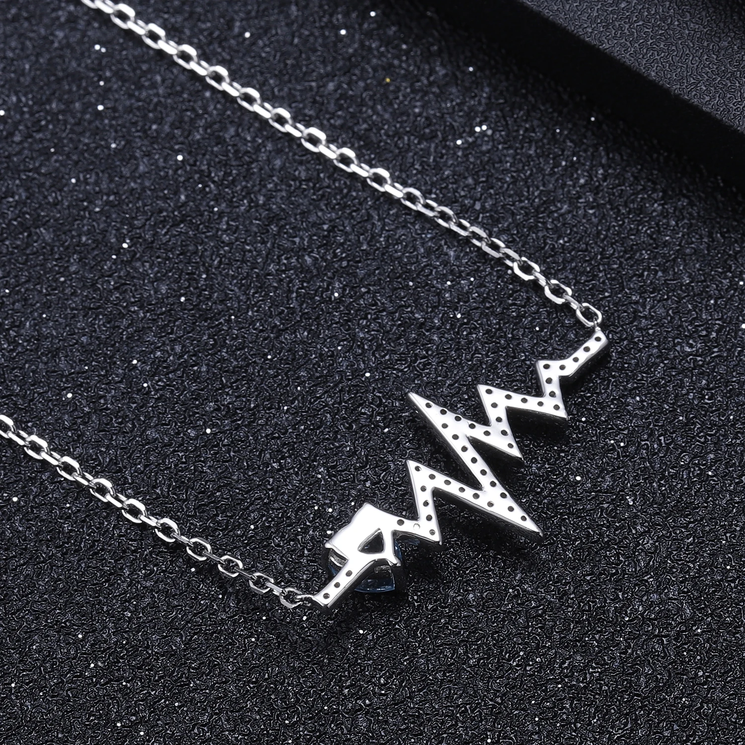 GEM'S BALLET 925 Sterling Silver Natural Red Garnet Heartbeat Love Electrocardiogram Pendant Necklace for Women Wedding