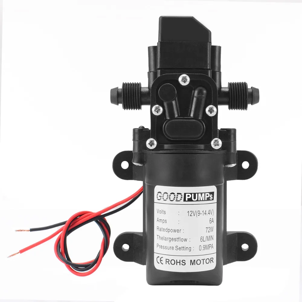 

1pc High Quality DC12V 70W 130PSI Diaphragm Water Pump Small Safe High Pressure Self Priming Pump 6L/Min 165*100*62mm Mayitr