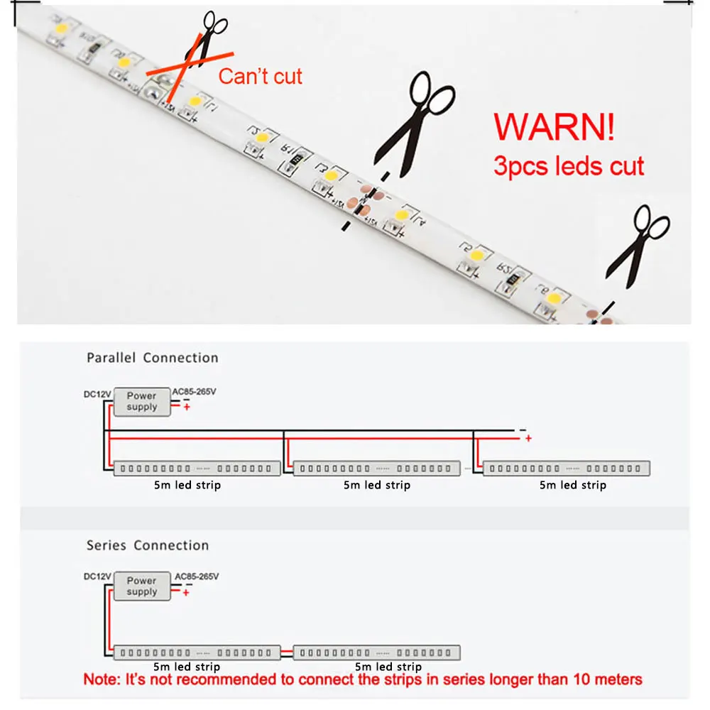 DKG Светодиодная лента 5 м RGB 5050 2835 SMD Водонепроницаемая IP20 IP65 60 светодиодов/м 12 В
