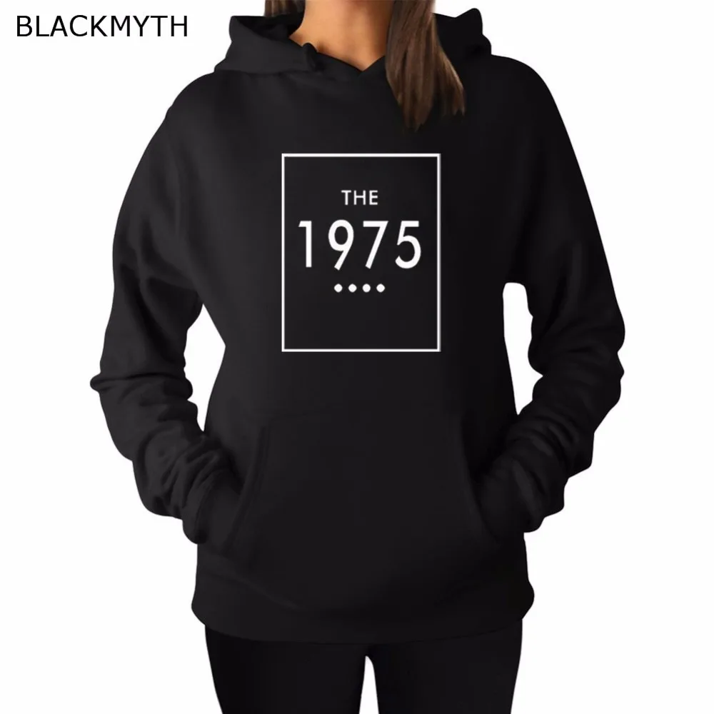 

BLACKMYTH THE 1975 Letters Printed Long Sleeve Round neck Women Sweatshirt Hoodies Black White Leisure Grey Comfortable Tops