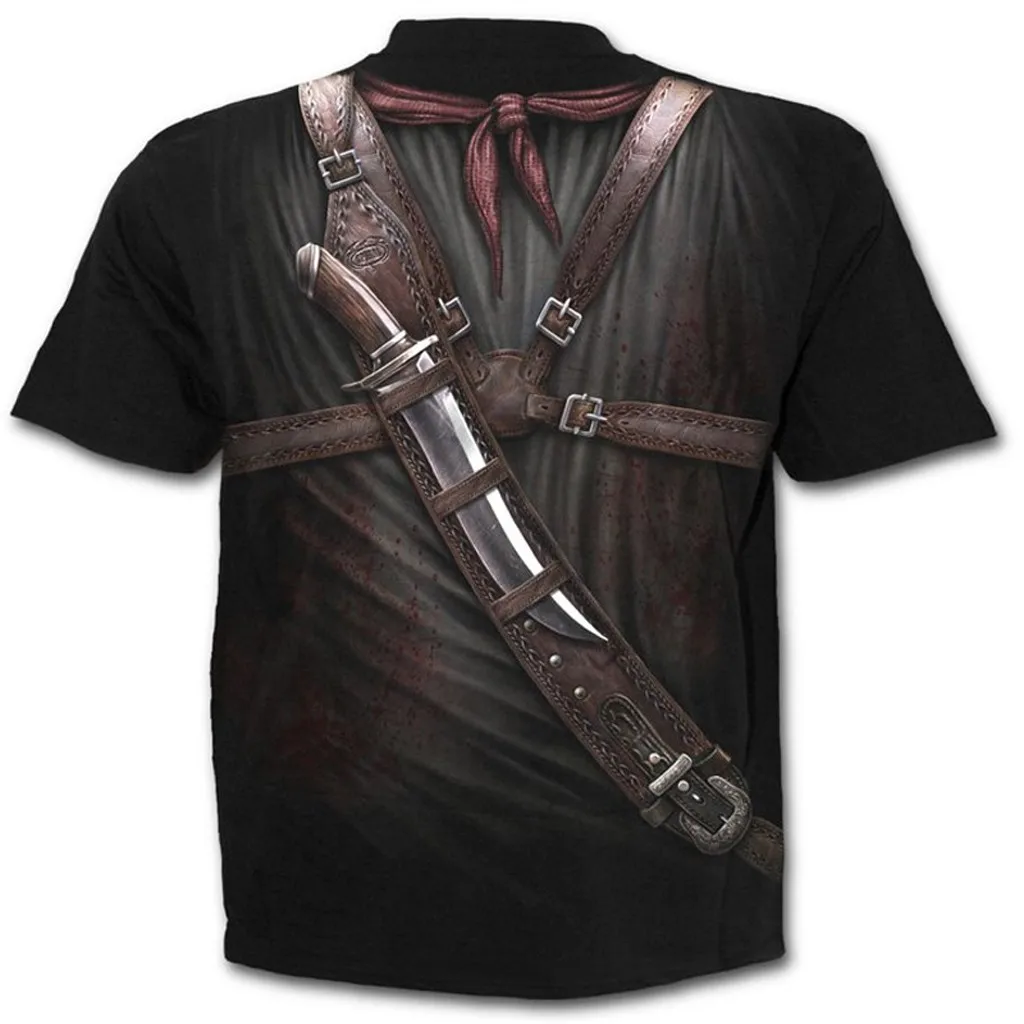 

Men's Western Cowboy Print Round Neck Slim Fit Short Sleeve Top Shirt Blouse