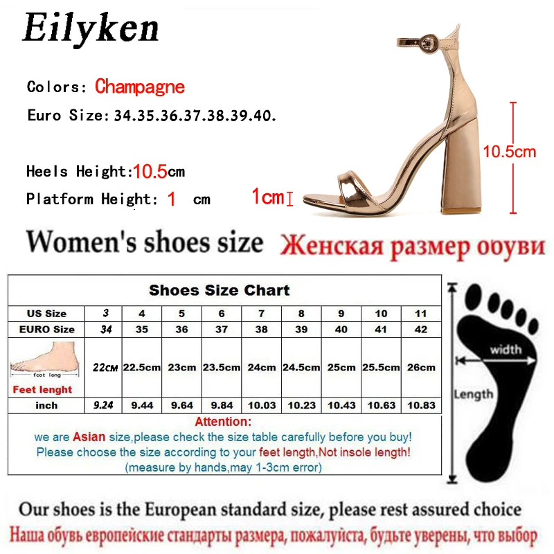 Eilyken/ г., летние модные женские сандалии с ремешками на лодыжках с пряжкой босоножки из искусственной кожи на высоком каблуке с открытым носком женская обувь для вечеринок цвета шампанского