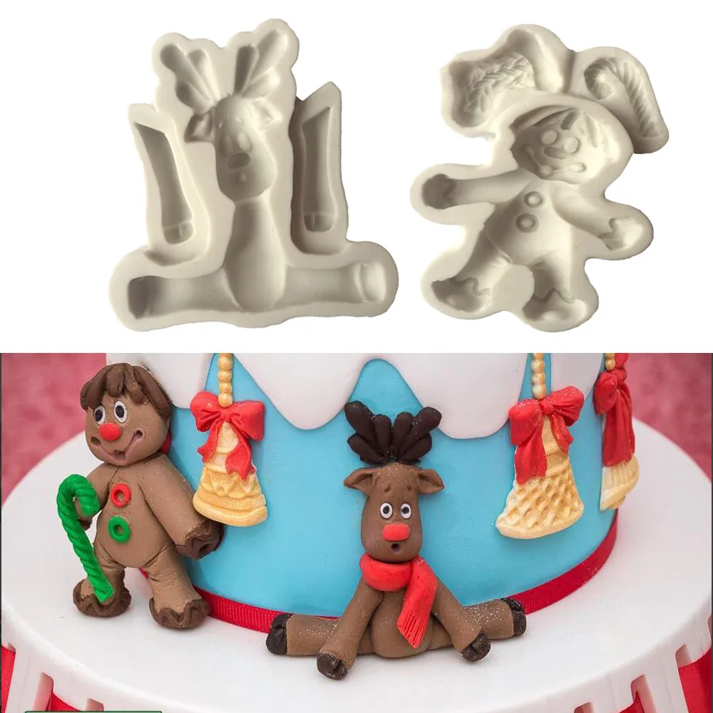 

1PC Reindeer Gingerbread Man Sugar Buttons Silicone Mold Fondant Mold Cake Decorating Tools Chocolate Gumpaste Mold