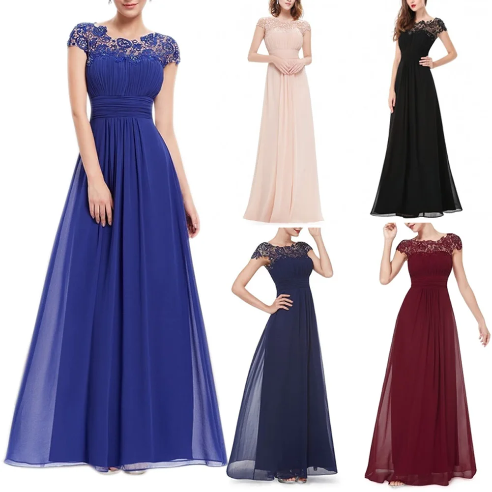 Fashion Women One-pieces Dress Embroidered Lace Solid Color Gown Maxi Dress for Festival GM