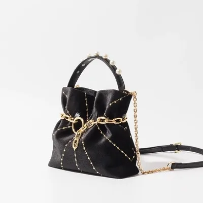 

pearl Chic Vintage Velvet Velour Fabric Small Elegant Pillow Boston Box Barrel Handbags Clutch Evening Bag Women Female Niche