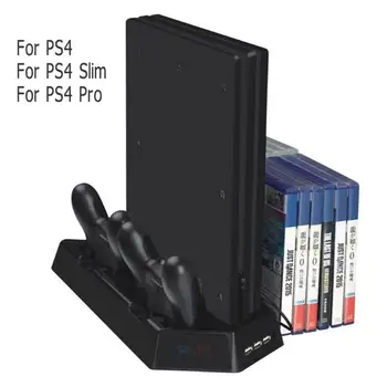 

Game Console Host Multi-function Vertical Stand Cooling Fan Joystick Storage Box for PS4/ PS4 Slim/ PS4 Pro with Indicator Light