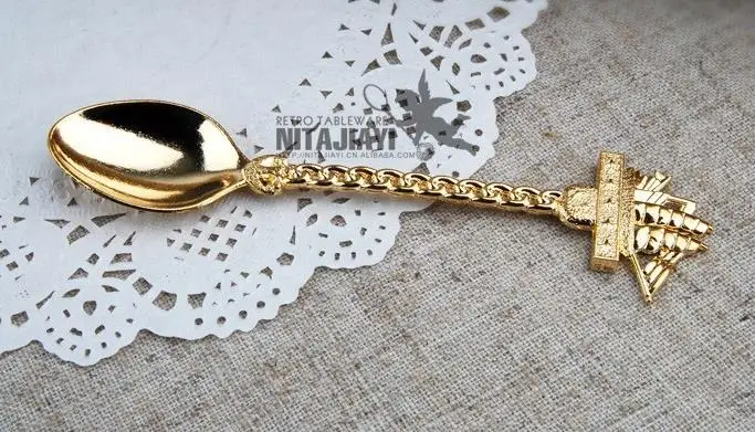 gold 24 шт металлическая миниатюрная, десертная медная ложка, бронза, серебряный, золотой морской парусный стиль винтажная ложка маленькая кофейная ложка - Цвет: gold