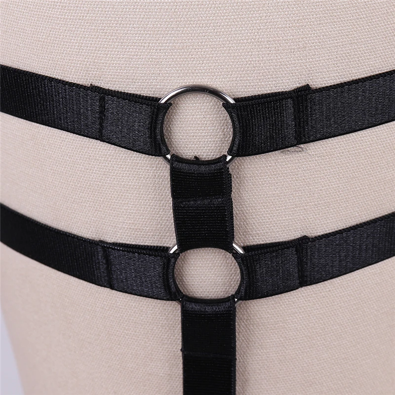 Пентаграмма Жгут женские сексуальные ноги gartger черный эластичный Strappy Связывание бедра чулок Белье Фетиш клуб праздничная одежда на свадьбу