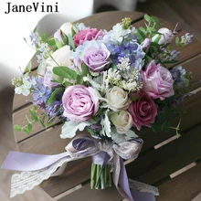 JaneVini романтический свадебный букет синий Aftificial Свадебные фиолетовые шелковые цветы летние свадебные поддельные букеты braidsboeket Blauw