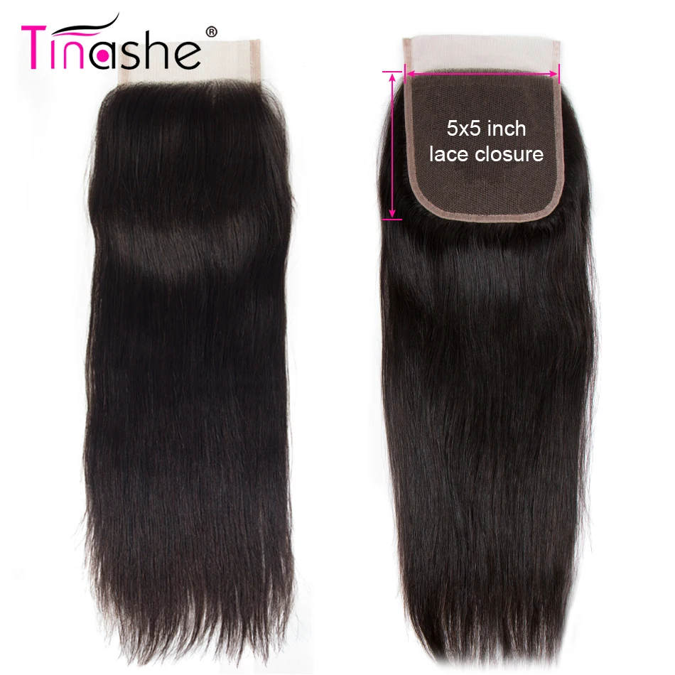 Tinashe-extensiones de pelo brasileñas con encaje transparente, accesorio capilar de cabello humano liso con cierre de malla HD, 5x5