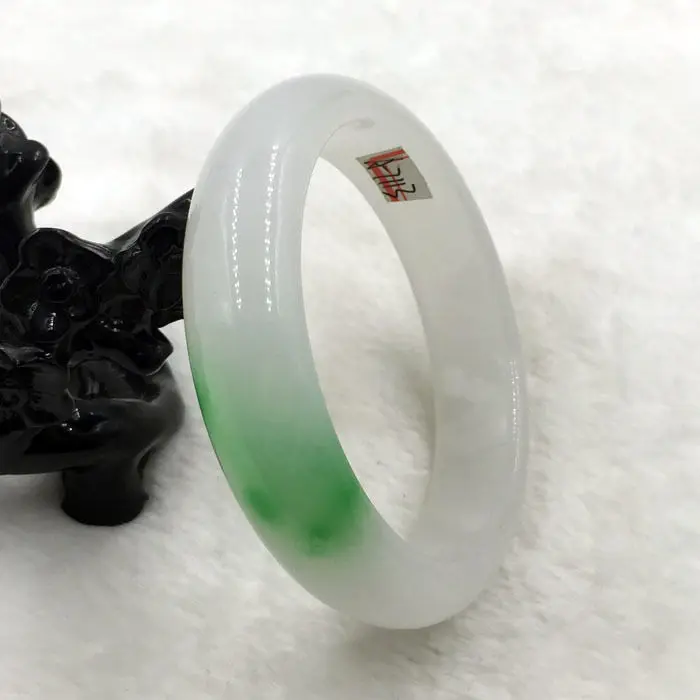 

A-7113 Vintage China Beautiful White Green Jade Gems Bangle Bracelet 62mm